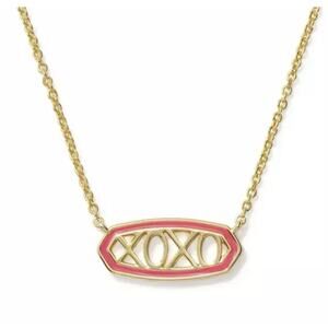 Kendra Scott XOXO Love Valentines Gold Necklace Pink NEW